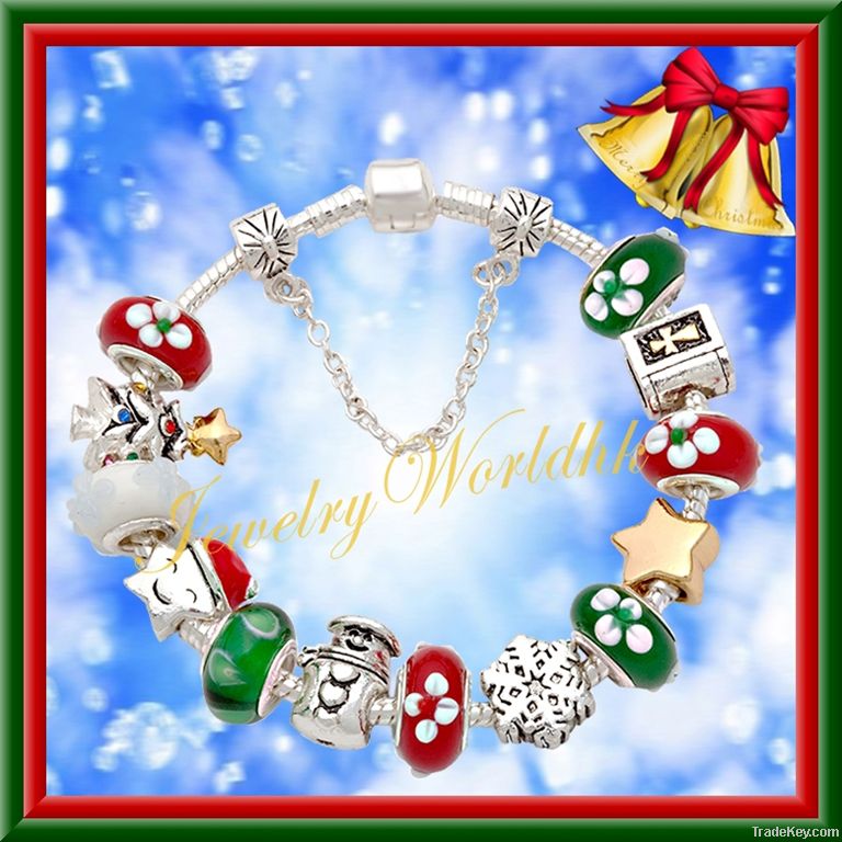 Fashion beautiful silver christams tree bead charm bracelets