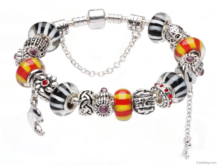 Wholesale European fashion silver orange charms beads bracelets