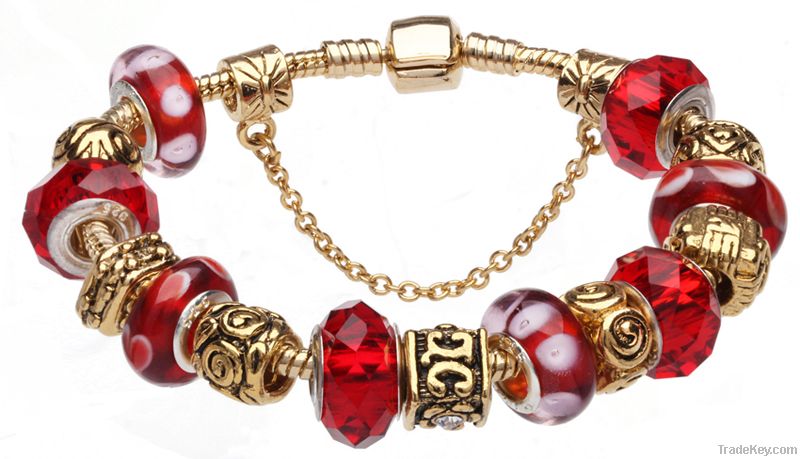 Wholesale European gold red charm beads bracelets jewelry