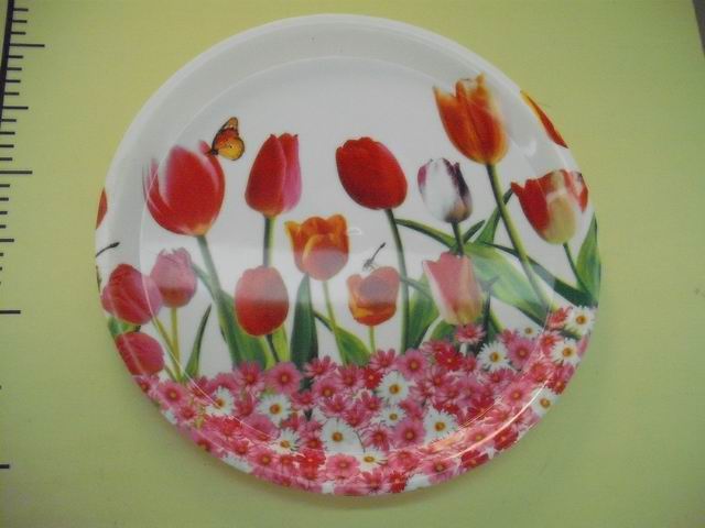 Round flower printed plastic fruit/vegetable tray/plate  202246