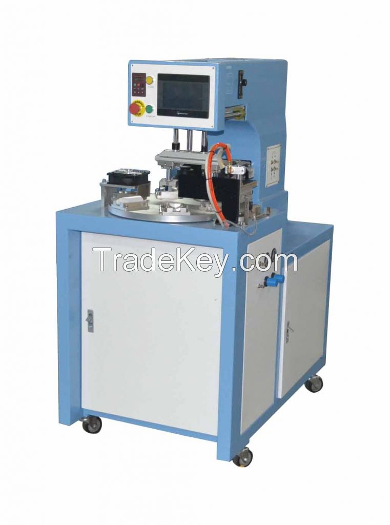 two colors closed ink cup PLC pad printing machine with conveyor turntable