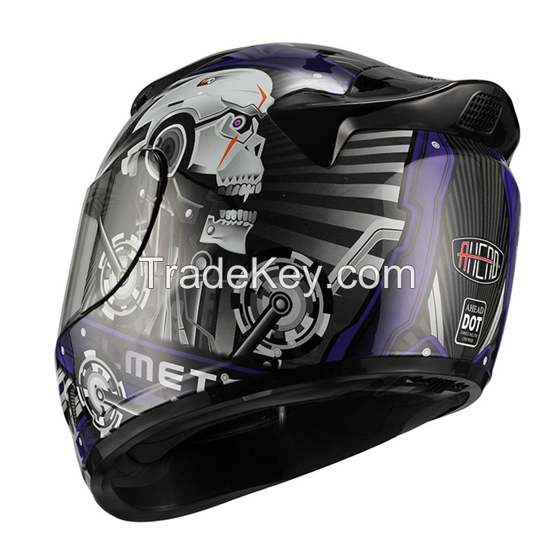 DOT Full Face Motorcycle Helmet Dual Visor AH-11-WS-BLU