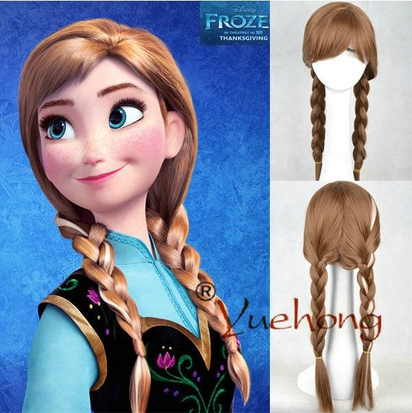 Hot free ship New Cartoon Movie Frozen Snow Wig Queen Anna Elsa Wig Long Braid Cosplay Anime Wig ponytail Classic Halloween Hair