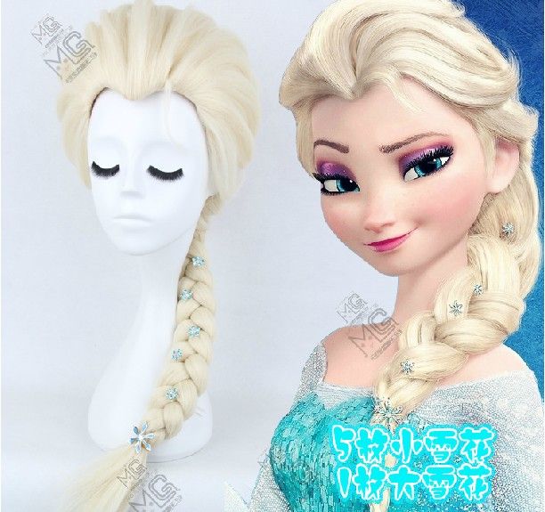 Hot free ship New Cartoon Movie Frozen Snow Wig Queen Anna Elsa Wig Long Braid Cosplay Anime Wig ponytail Classic Halloween Hair