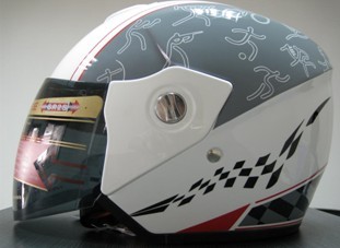 Open face helmet with sport graphics