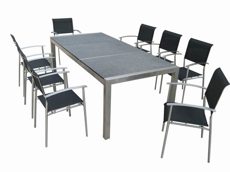 Granite top stainless steel dining table and chair