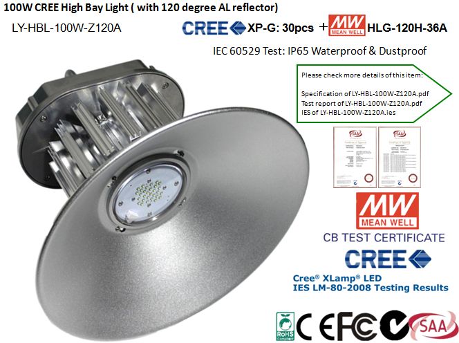 UL SAA CE IP65 100W LED High Bay Light- 110LM/W ( Copper Heat Pipe System Heat-sink)