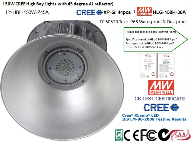UL SAA CE IP65 150W LED High Bay Light- 110LM/W ( Copper Heat Pipe System Heat-sink), Meanwell driver design.