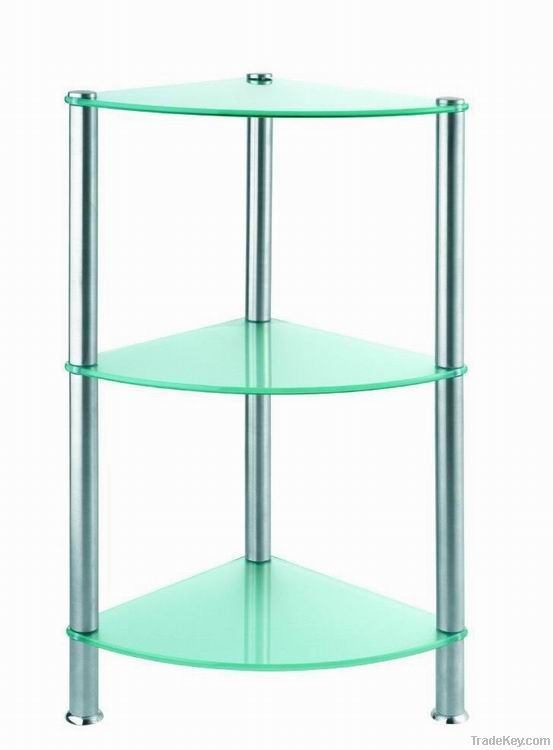 SS free standing triangle 3 layers bathroom glass shelf