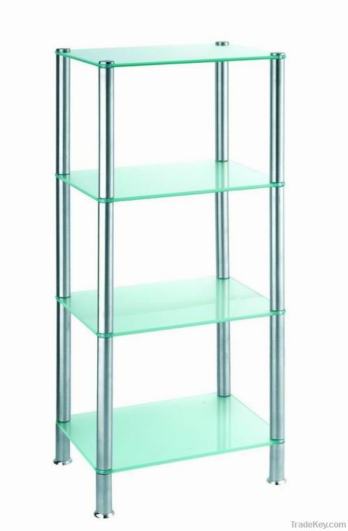 SS free standing bathroom glass 4 shelf