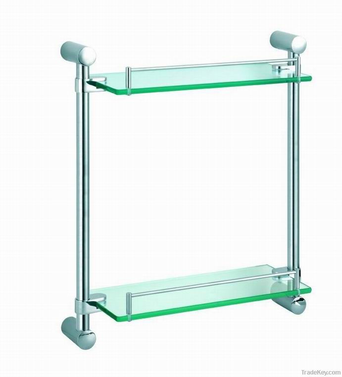 wall mounted bathroom double glass shelf