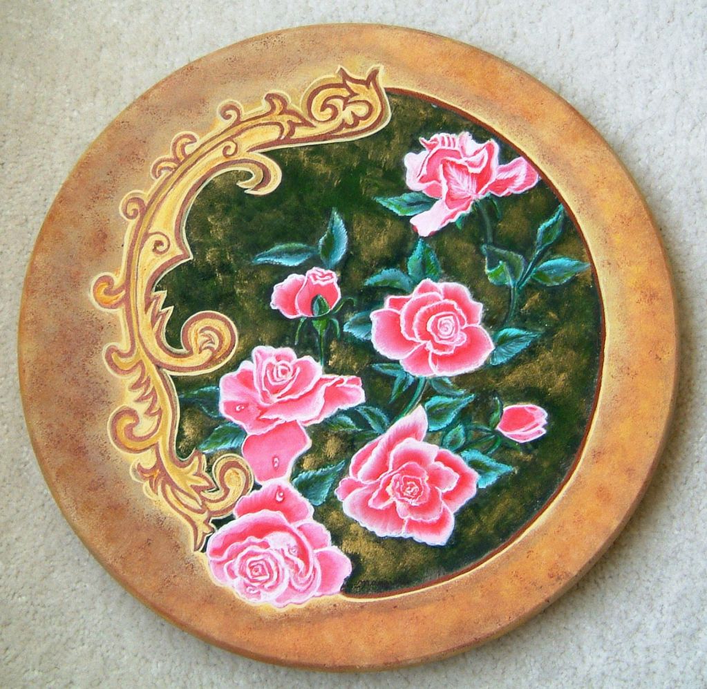 Folk art -Lazy Susan- Romantic Roses painting