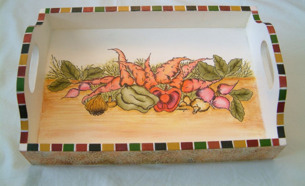 Hand painted wooden tray