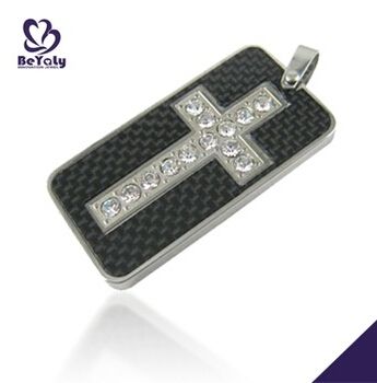 Celtic Jewelry Fashion Cross Design With Cz And Carbon Fiber Stainless Steel Pendant For Men