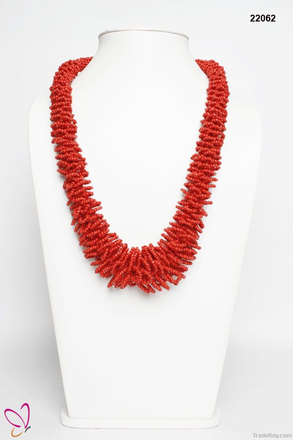 Hot Red Seed Bead Necklace