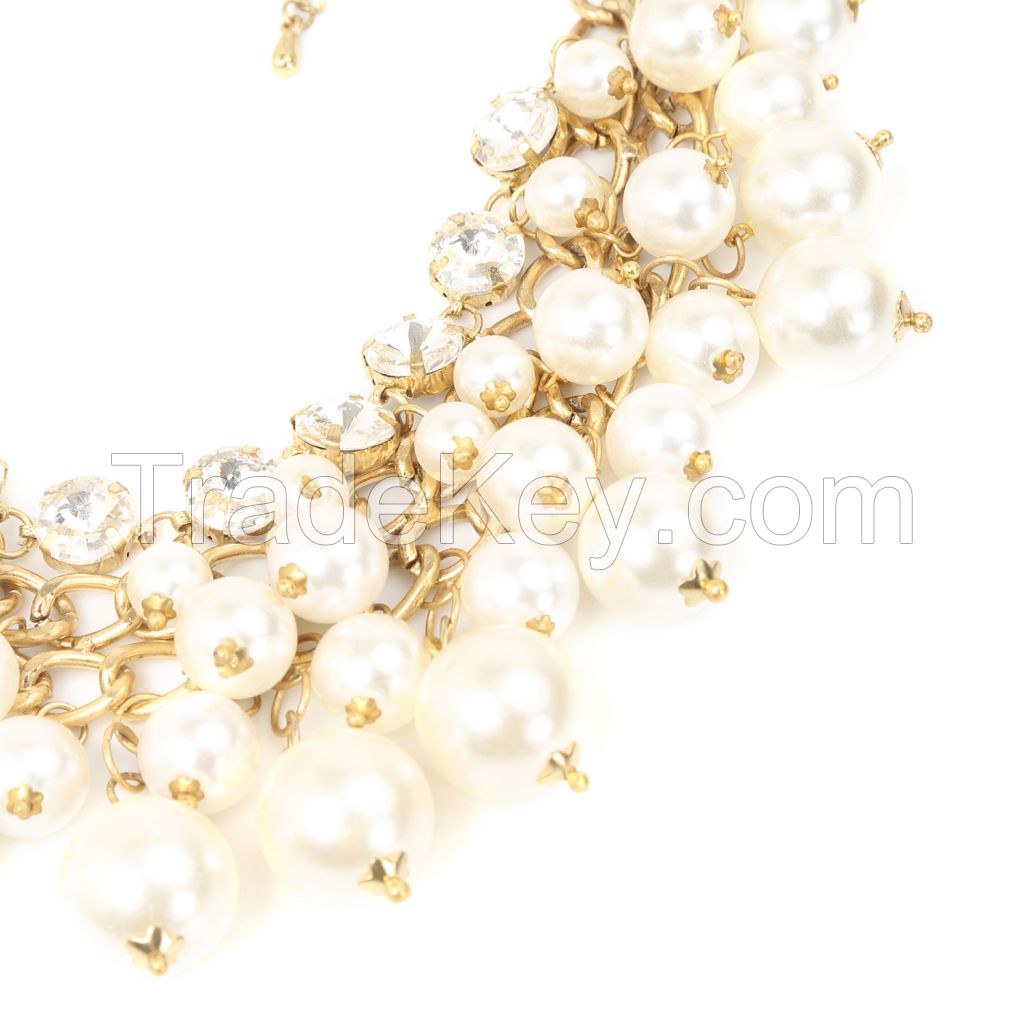 Gold And Shine Metal Pearl Stone Off-White Choker Necklace