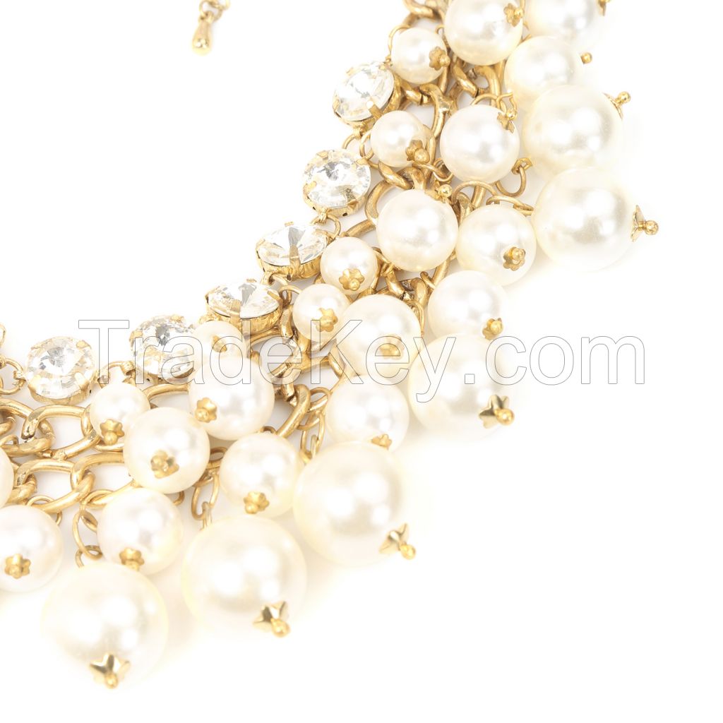 Gold And Shine Metal Pearl Stone Off-white Choker Necklace