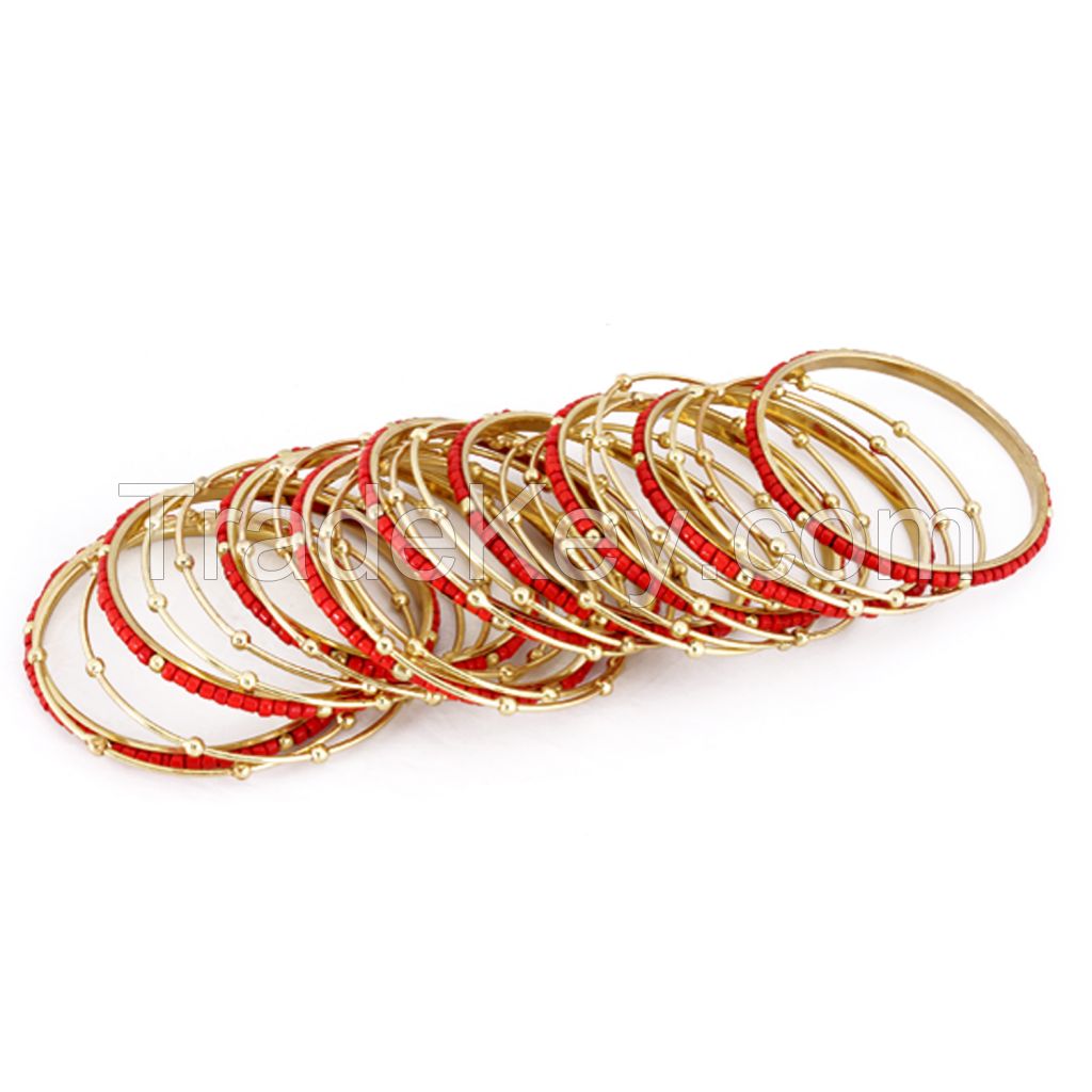 Red N Gold Shimmer Metal Seed Bead Bangle