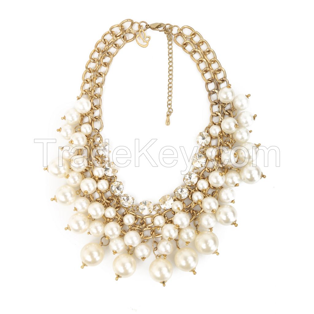 Gold And Shine Metal Pearl Stone Off-white Choker Necklace