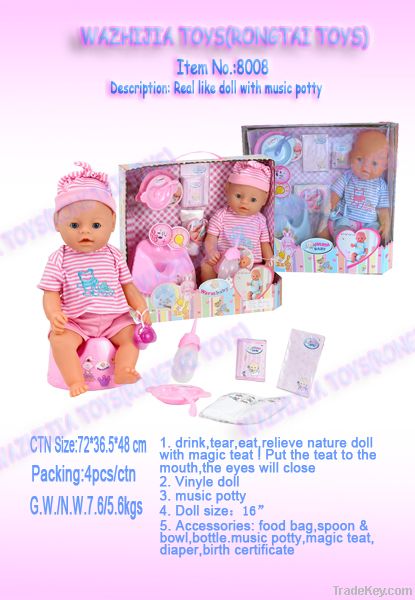 real like baby doll with music potty and magic teat
