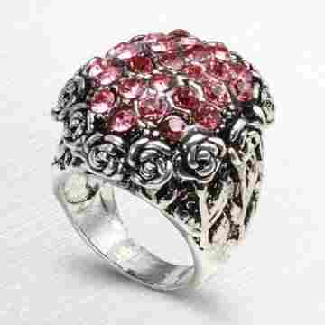 Fashion Vintage Flower Sculpture Rose Crystal Domed Ring-J0364Y Jewelr