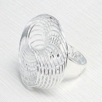 Fashion Dazzling Silver Tone Swirl Wire Metal Cocktail Ring-J0336R