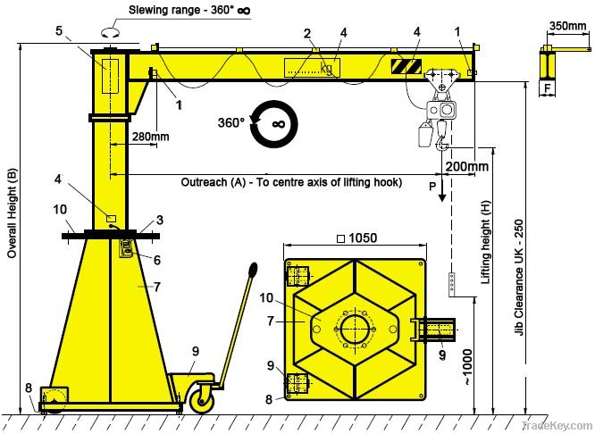 Column swing lever type hoisting crane