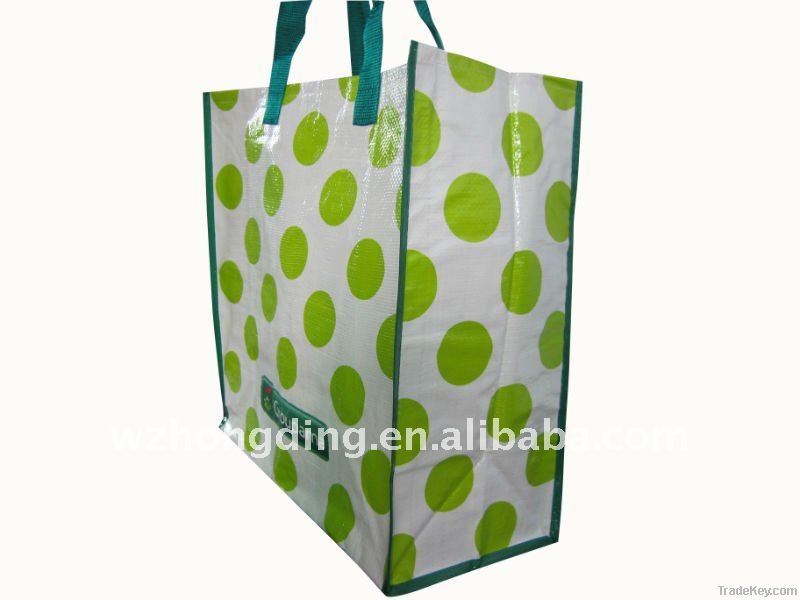 Green PP woven laminated shopping bag