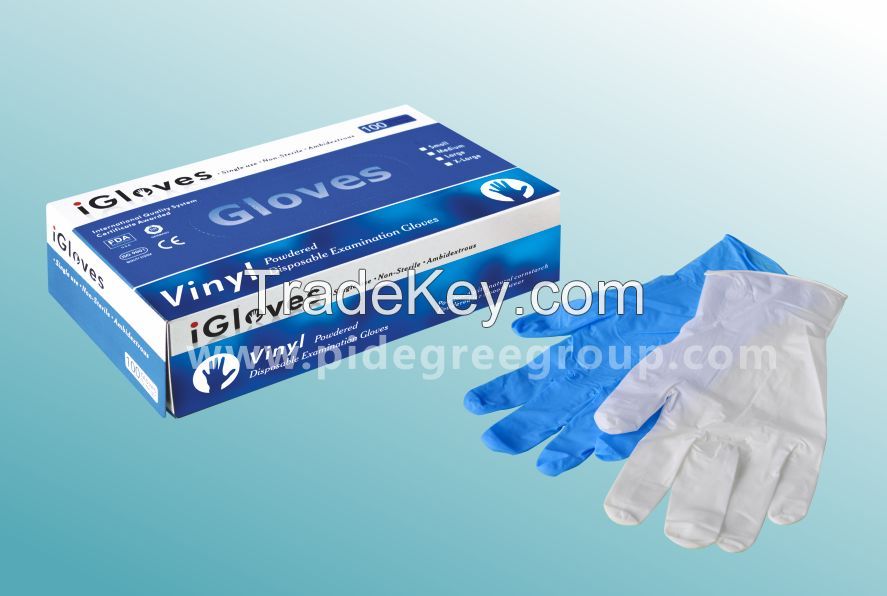 9 or 12 Inch Powdered or Powder Free Disposable Vinyl GlovesÂ for exam , laboratory, Food handing