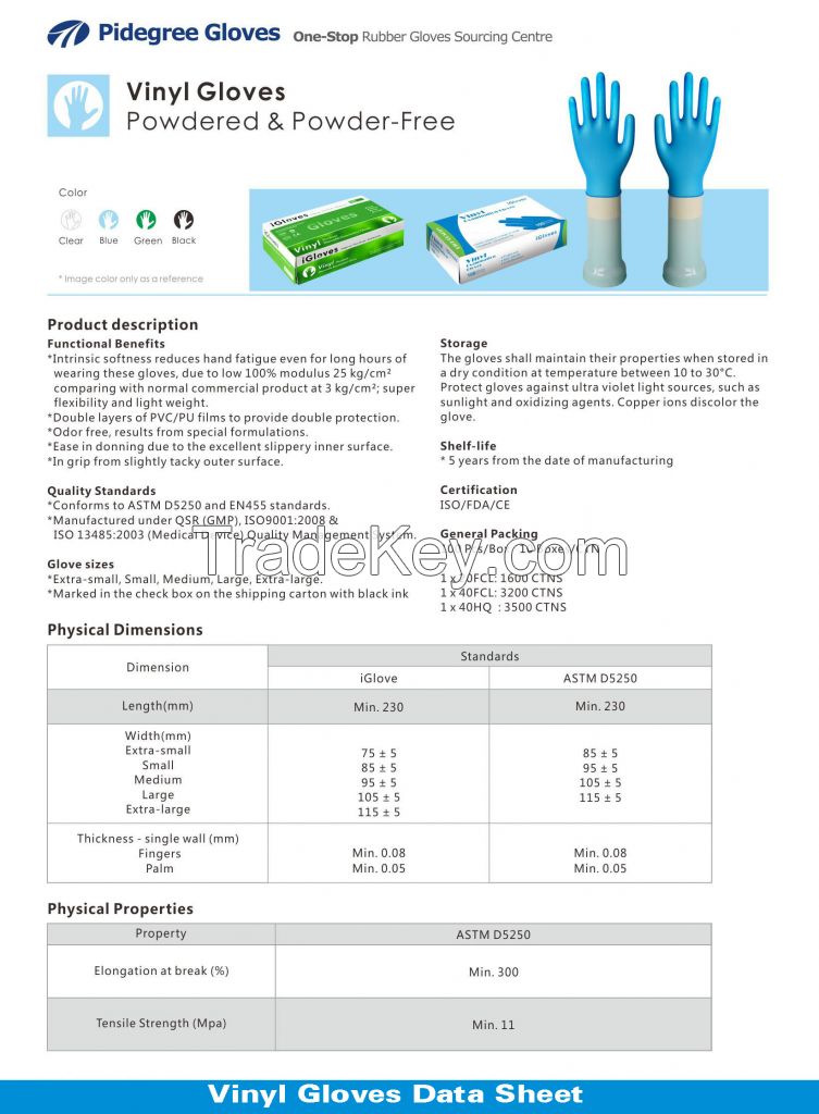 9 or 12 Inch Powdered or Powder Free Disposable Vinyl GlovesÂ for exam , laboratory, Food handing