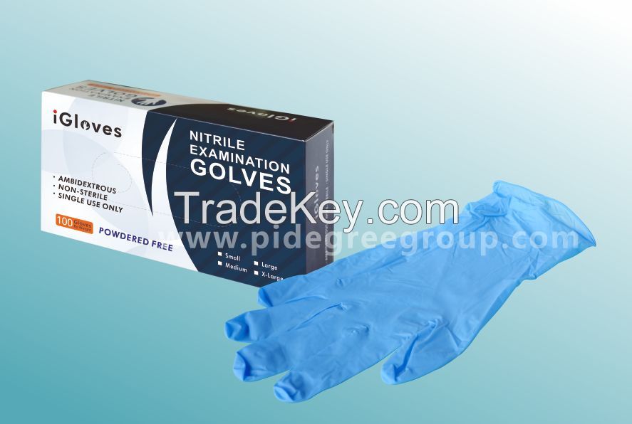 Powder free Nitrile Exam Gloves with Blue