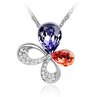 Genuion crystal platinum plating necklace-butterfly