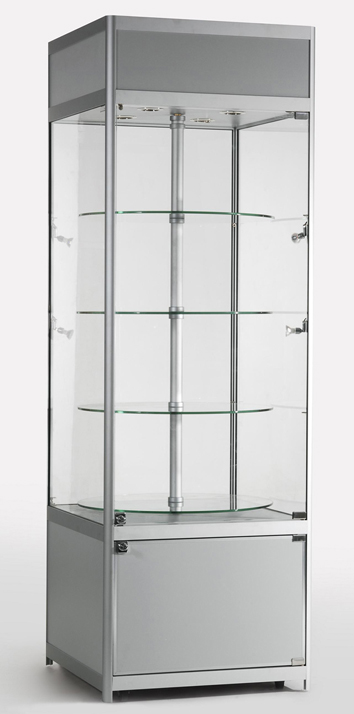 silver revolving display case