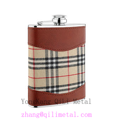 stainless  steel  leather wrapped  hip flask