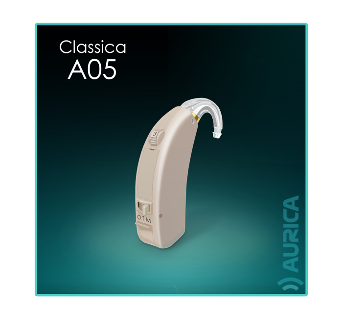 Analog wideband high-power Hearing Aid in classical case with AGC and