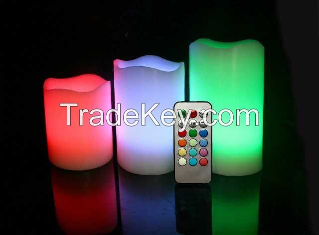 Color changing flameless candles real wax set 3 with remote control and timer 