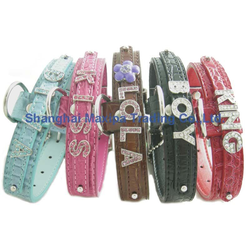 Personalized  Croc PU Leather Dog Collar with Rhinestone Buckle