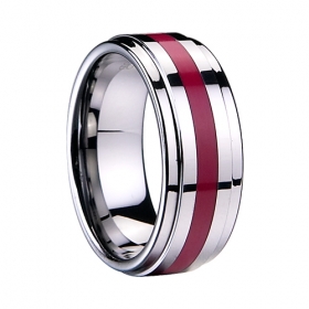 Tungsten steel ring with red resin inlaid