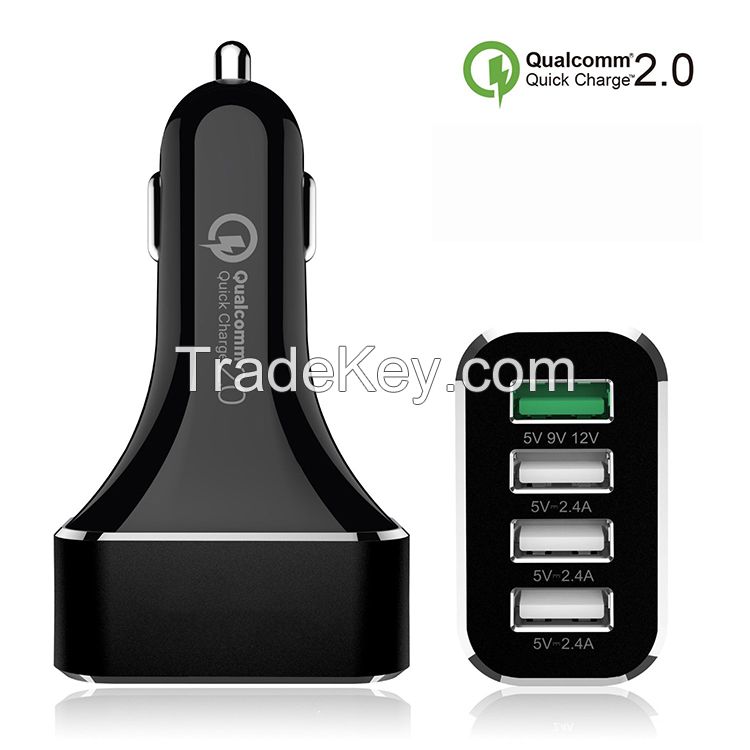 9.6A QC2.0 Car Chargers with 4Smart USB Port 54W for iPhone, Samsung