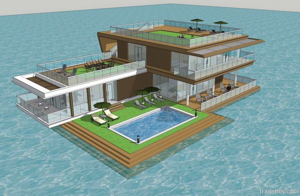 floating wooden house, Water restaurant, Water villa, Water hotel