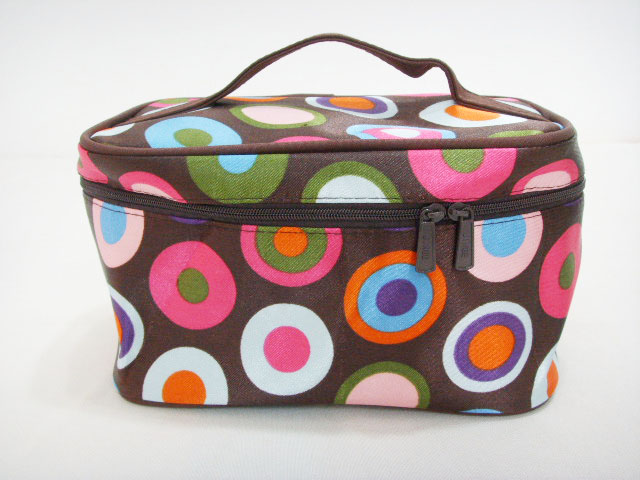 Big Size Women's Cosmetic Bag. Ellipse Shape Coffee Base Colorful Circ