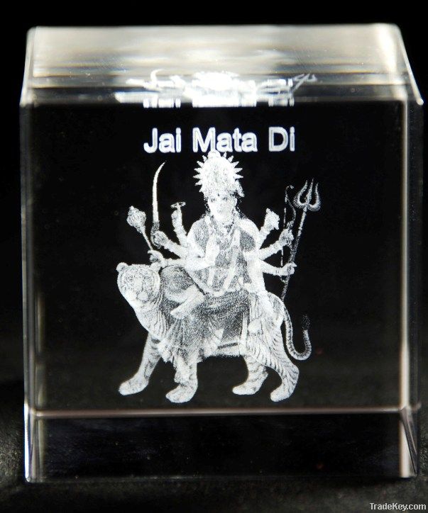 Religious Gift Jai Mata Di in 3D Crystal Cube