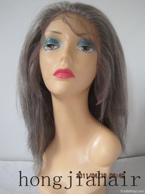 gray hair full lace wig for old woman