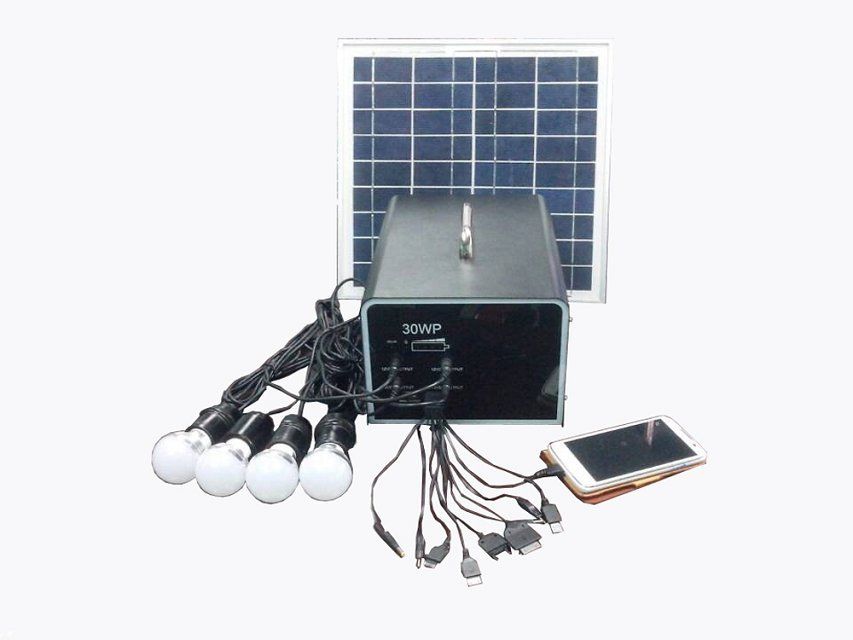 2014 Hot Selling Home Solar System 30W Solar Panel Lighting Kits with mobile phone chargers
