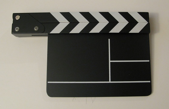 Wooden clapperboard with black & white clapper sticks