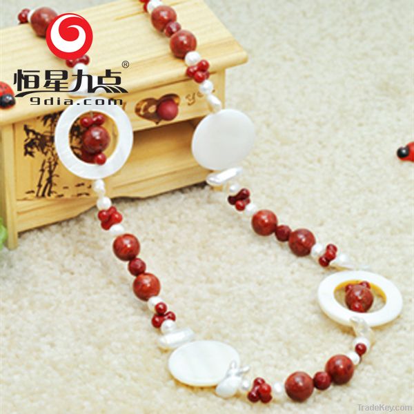 1N000720A Good Quality Beaded Necklace Design with Red Coral, Pearl, S