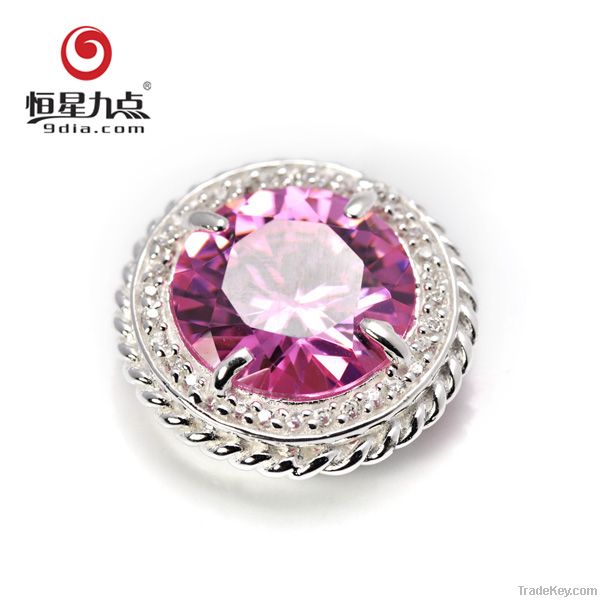 1P001533A Pendant 925 Silver Material with Pink Zircon Round 11mm