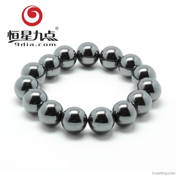 1D000766D Smooth Ball Shape 14mm Hematite Beaded Bracelet