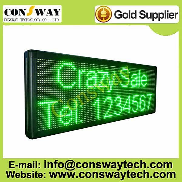 CE approved led messages display with Green color and size 104cm(W)*40cm(H)*7cm(D)