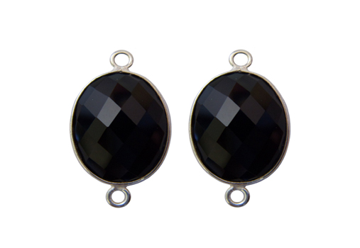 Black Onyx faceted oval silver pendant